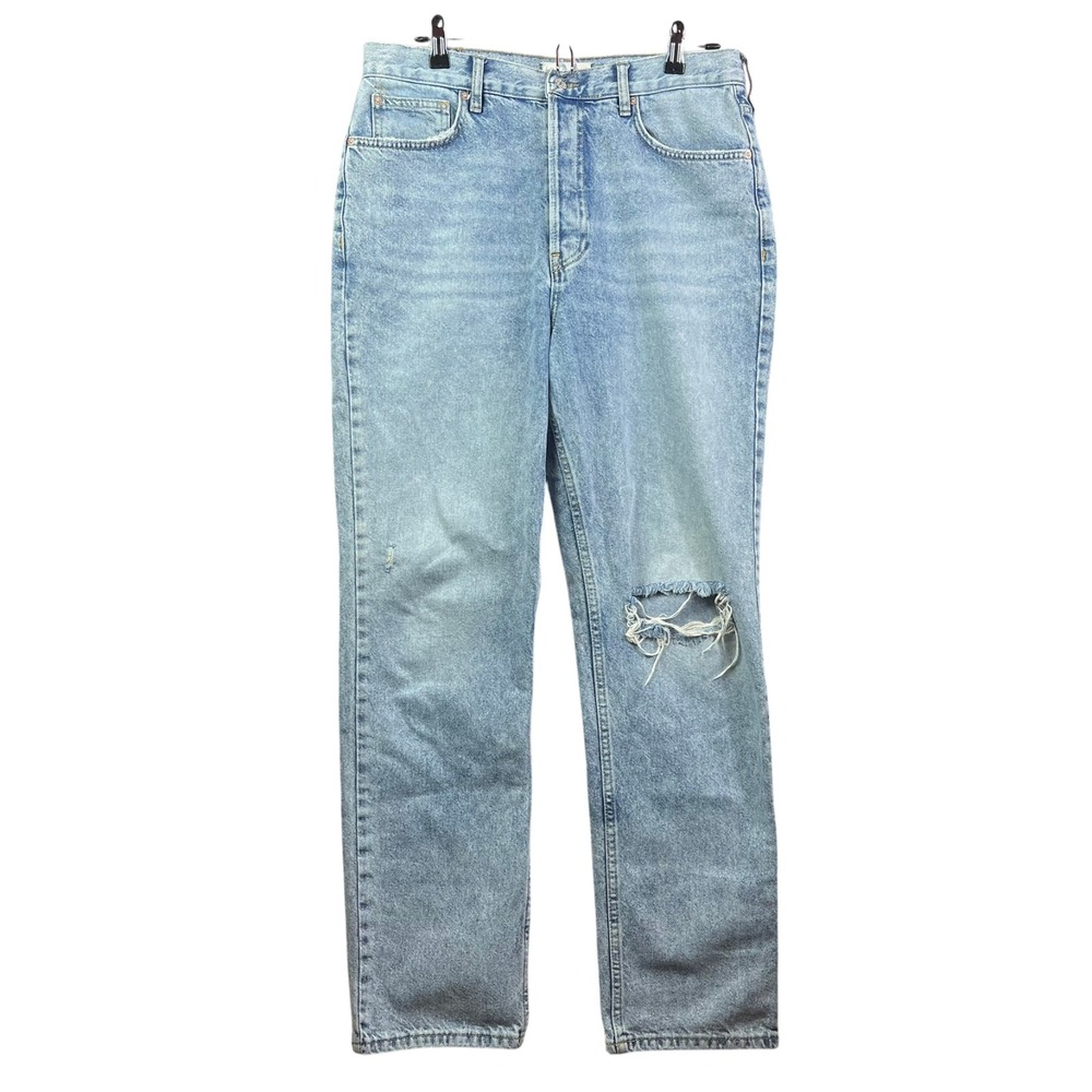 We The Free People Straight Button Fly Jeans Womens 31 Blue Ripped